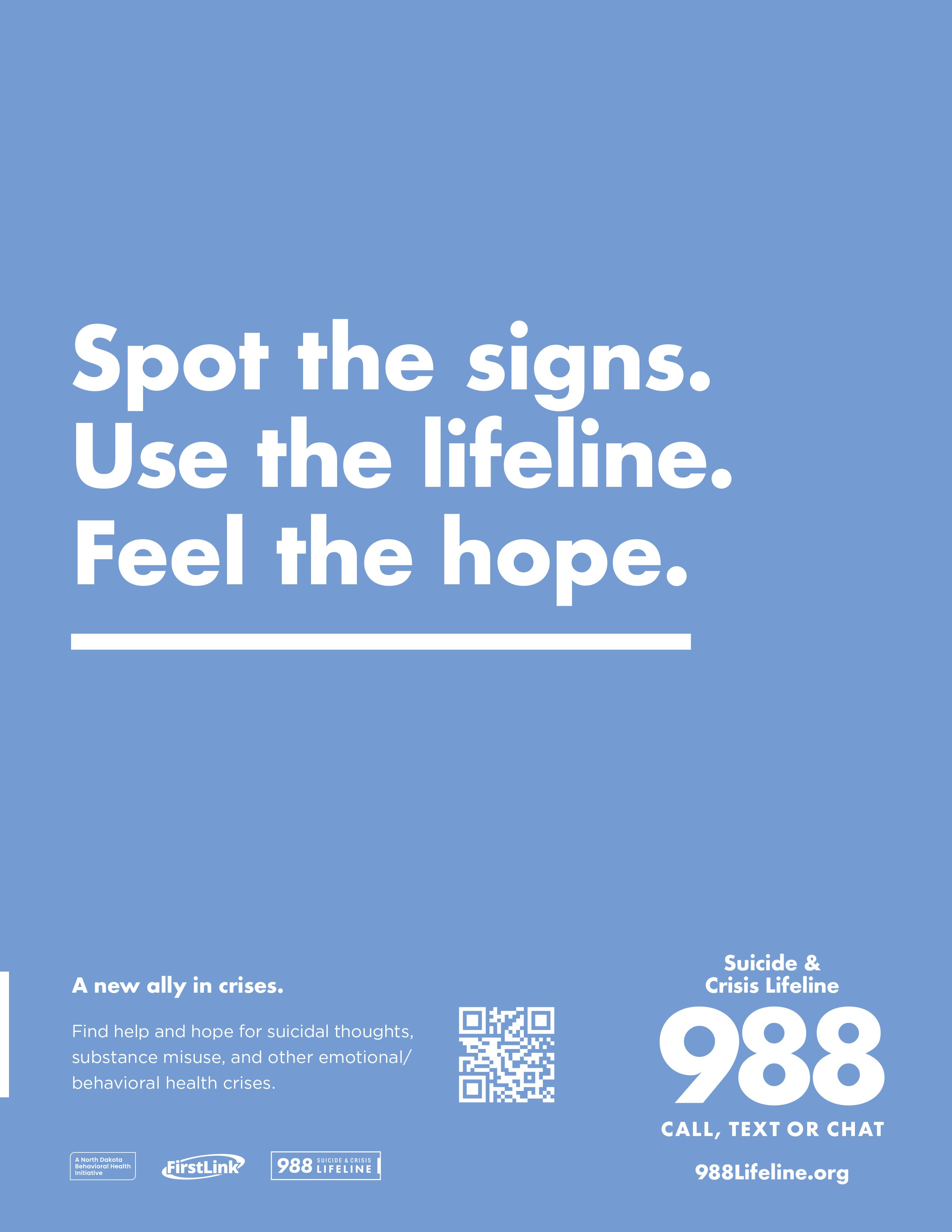 988 Poster: Spot the signs. Use the lifeline. Feel the hope.